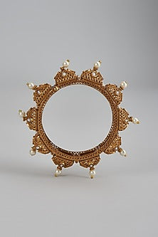 Gold Finish Kundan Polki Temple Bracelet
