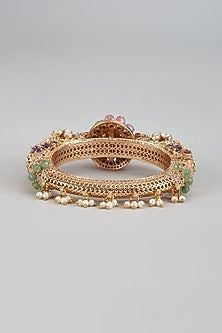 Gold Finish Kundan Polki & Multi-Colored Stone Enameled Bracelet