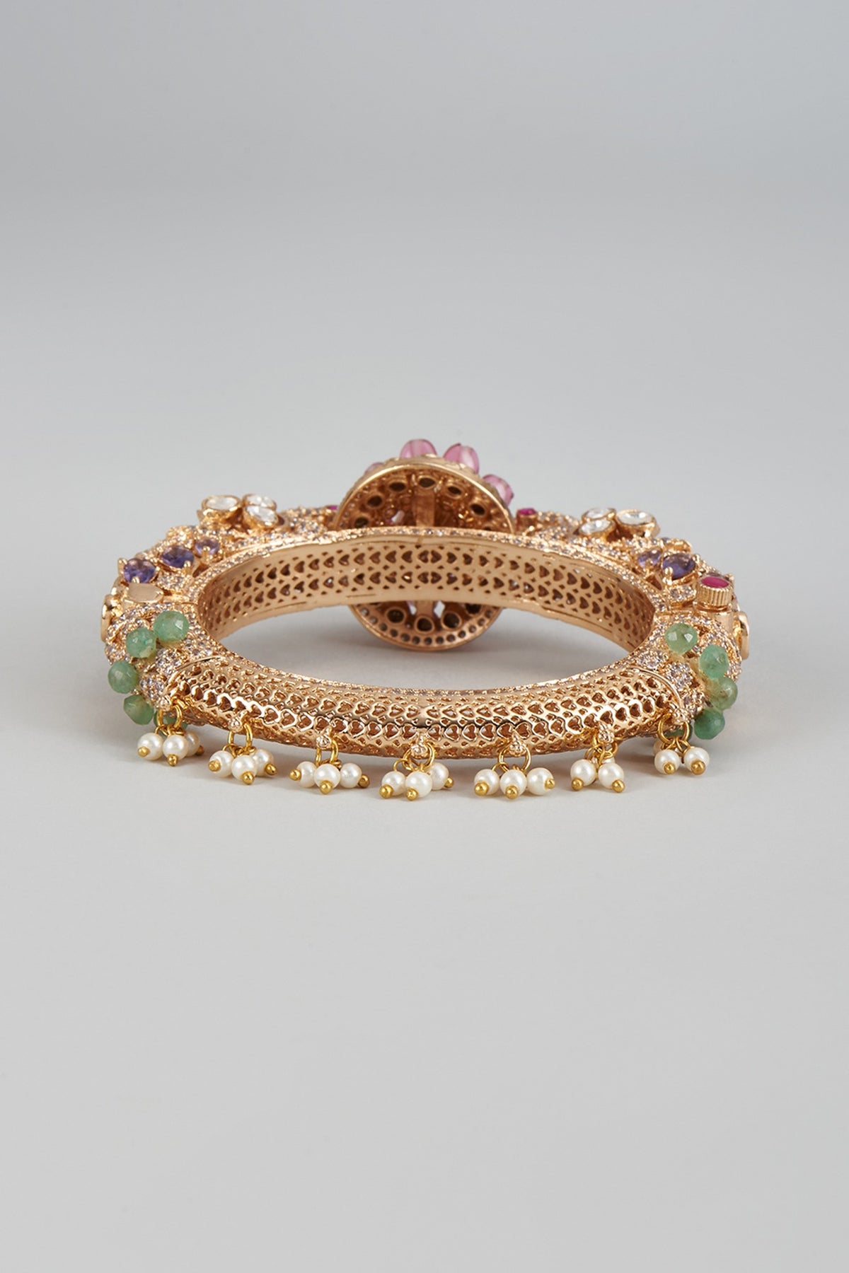 Gold Finish Kundan Polki & Multi-Colored Stone Enameled Bracelet