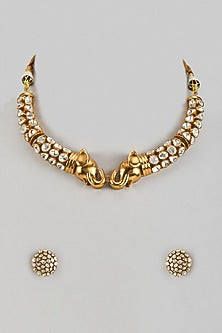 Gold Finish Uncut Zircon Choker Necklace Set