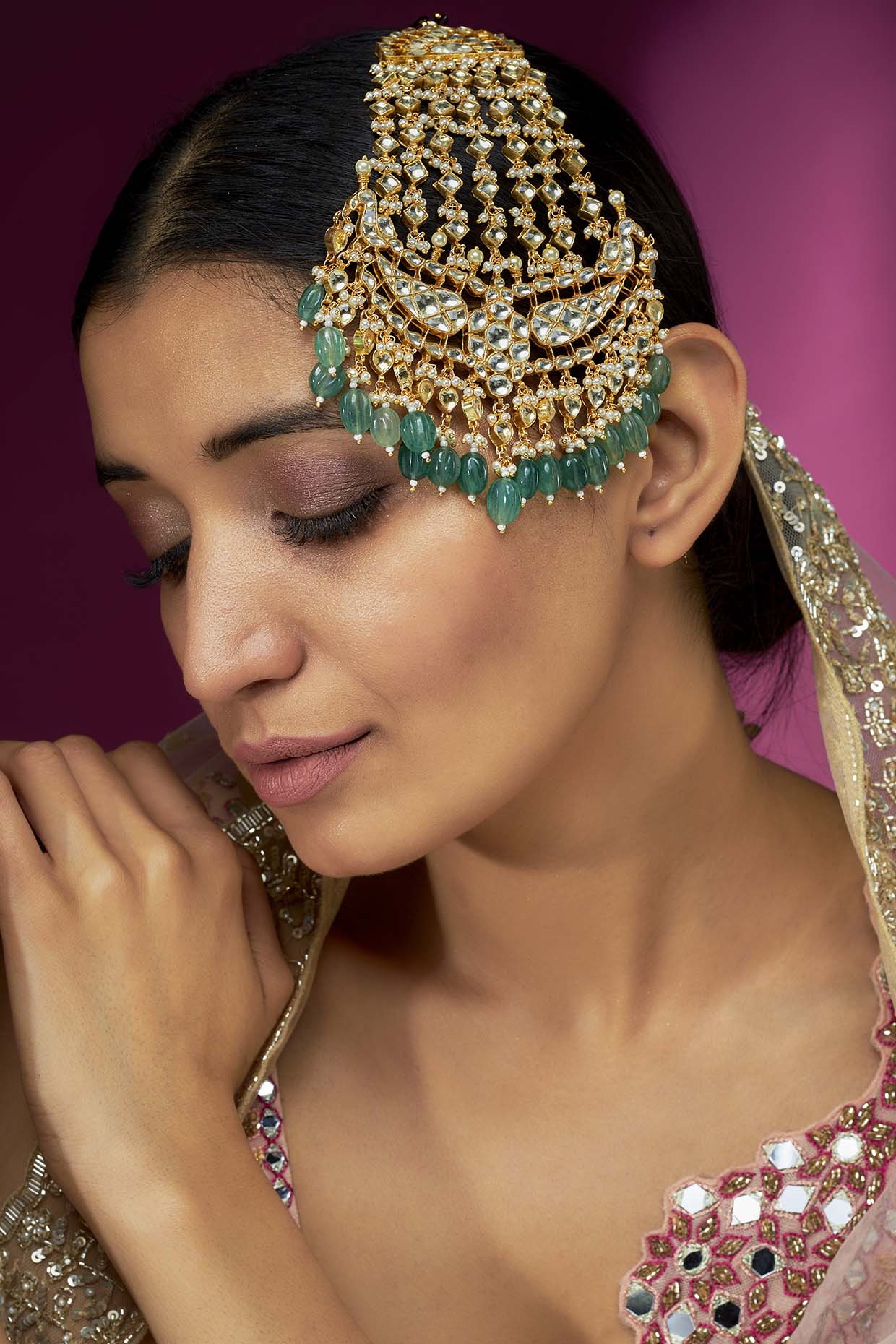 Gold Finish Yellow Kundan Polki Pasa