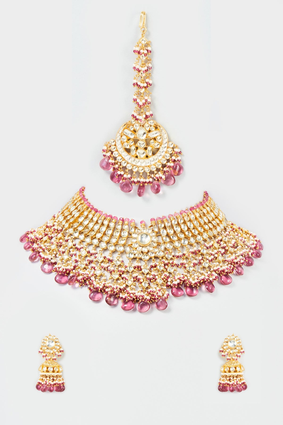 Gold Finish Yellow Kundan Polki Choker Necklace Set