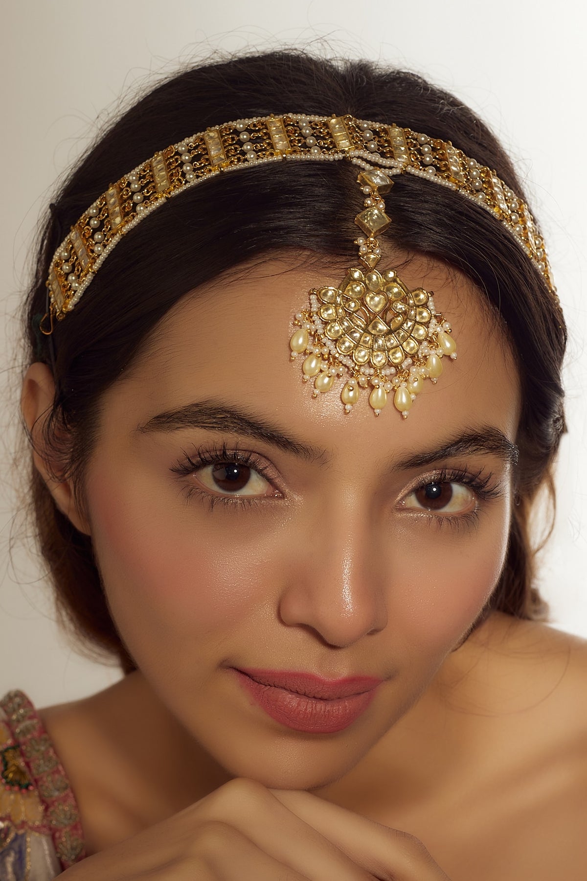 Gold Finish Kundan Polki Sheeshphool