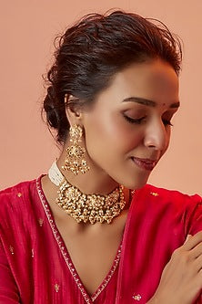 Gold Finish Kundan Polki Choker Necklace Set