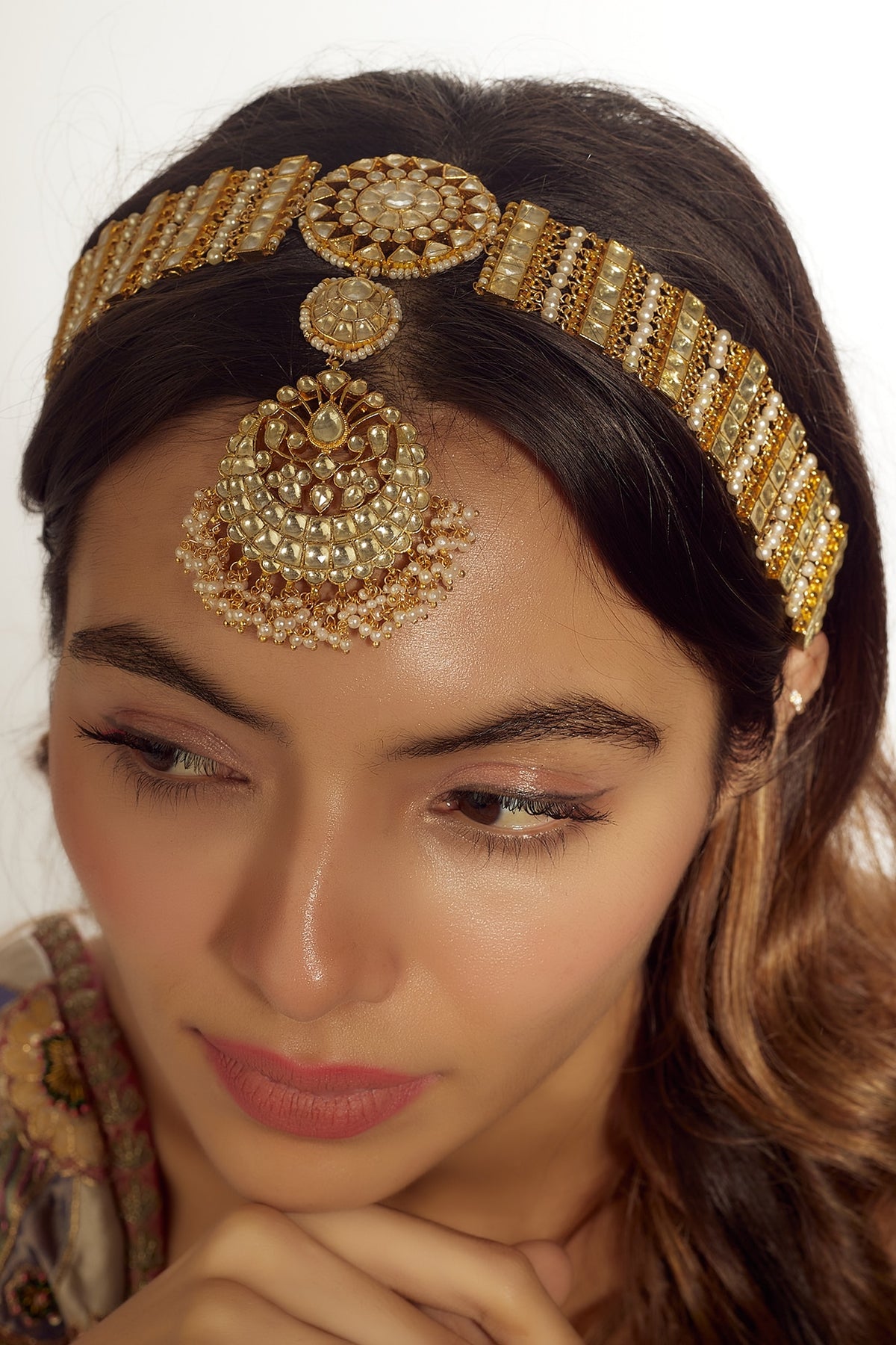Gold Finish Kundan Polki Sheeshphool