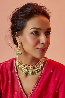 Gold Finish Kundan Polki Choker Necklace Set