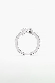 14kt White Gold Finish Lab Grown Round & Pear-Cut Diamond Toi Et Moi Ring