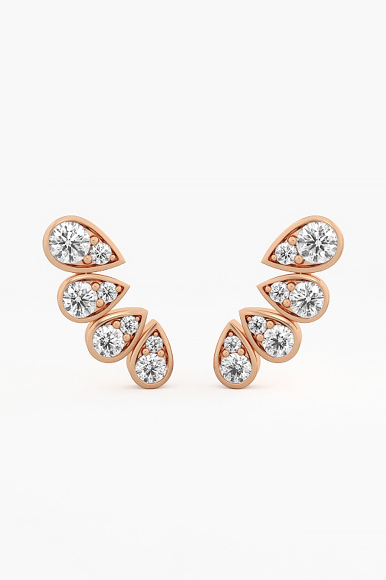 14kt Rose Gold Finish Lab Grown Round-Cut Diamond Climber Earrings