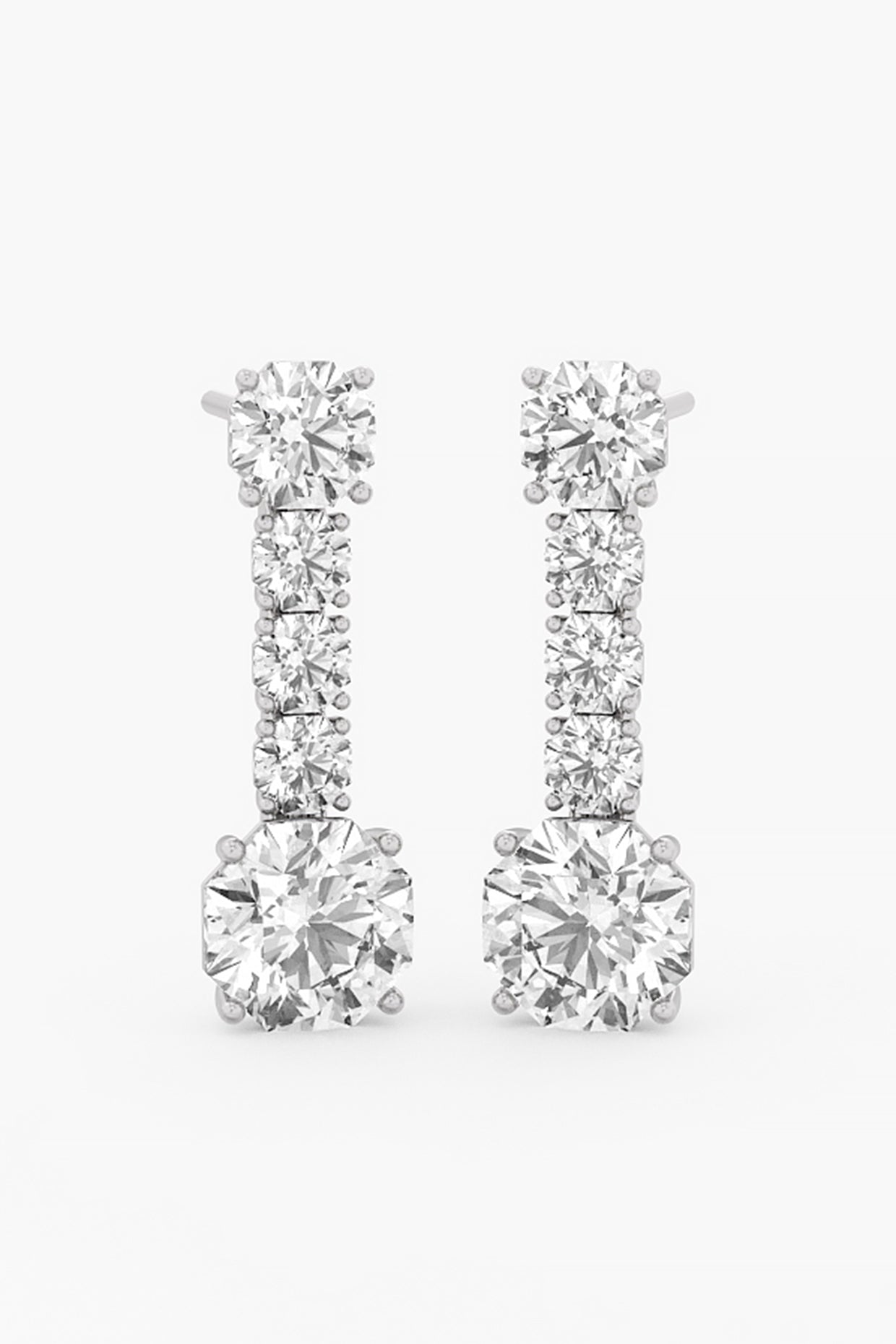 14kt White Gold Finish Lab Grown Ashth-Cut Diamond Cluster Long Earrings