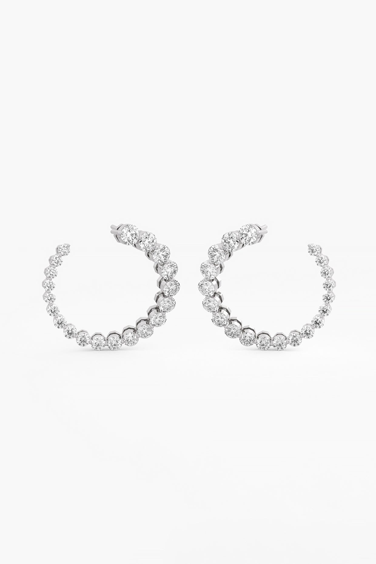 14kt White Gold Finish Lab Grown Round-Cut Diamond C-Shaped Earrings