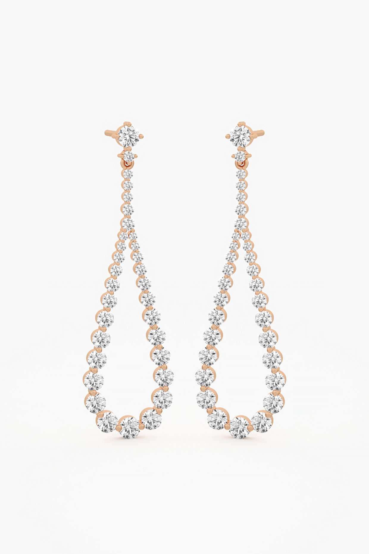 14kt Rose Gold Finish Lab Grown Round-Cut Diamond Drop Earrings