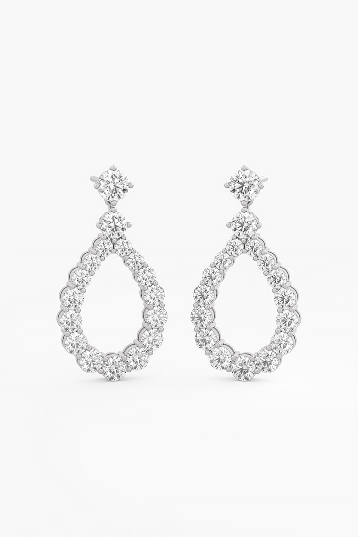 14kt White Gold Finish Lab Grown Round-Cut Diamond Drop Earrings