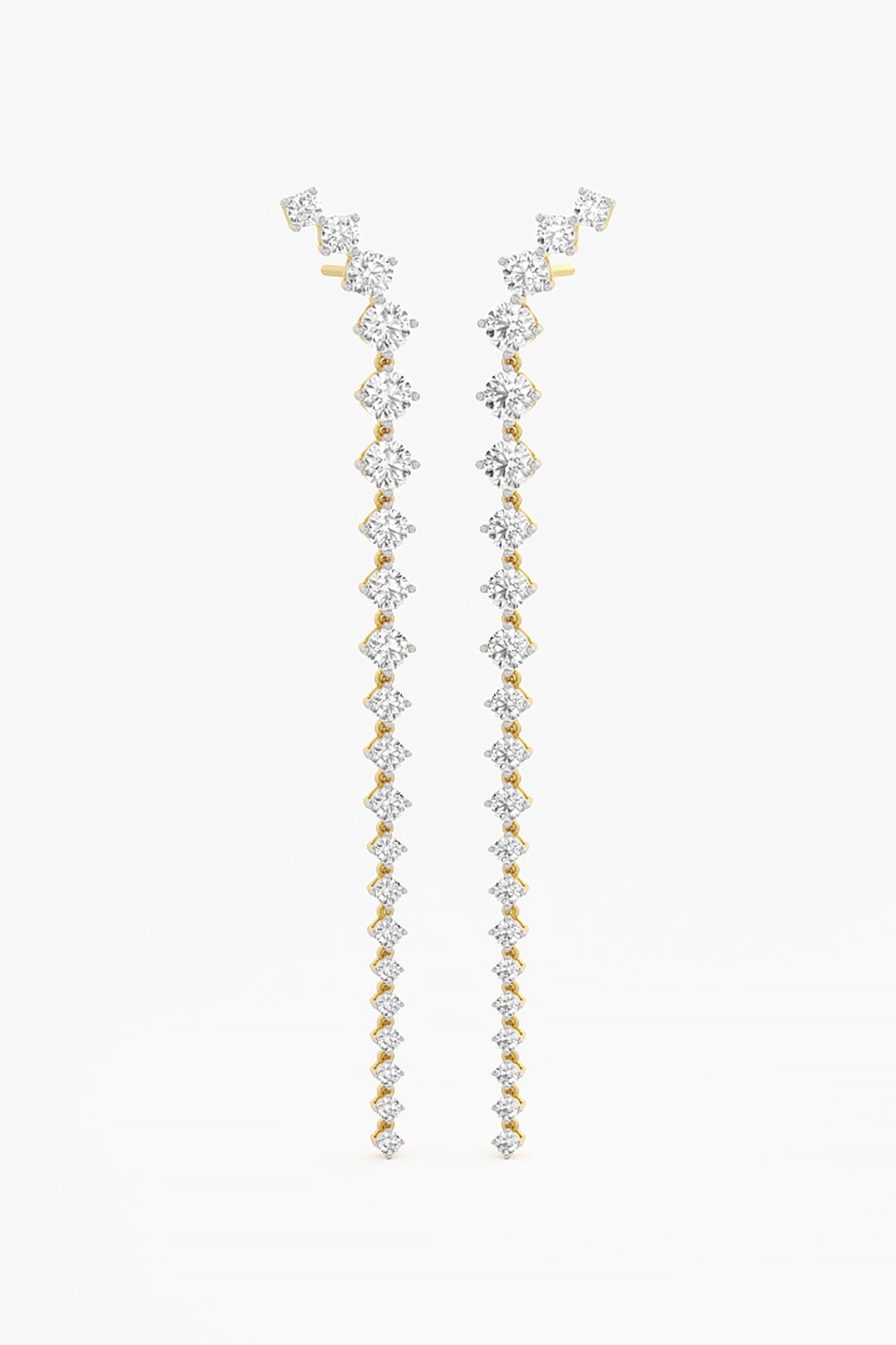 14kt Yellow Gold Finish Lab Grown Round-Cut Diamond Long Earrings