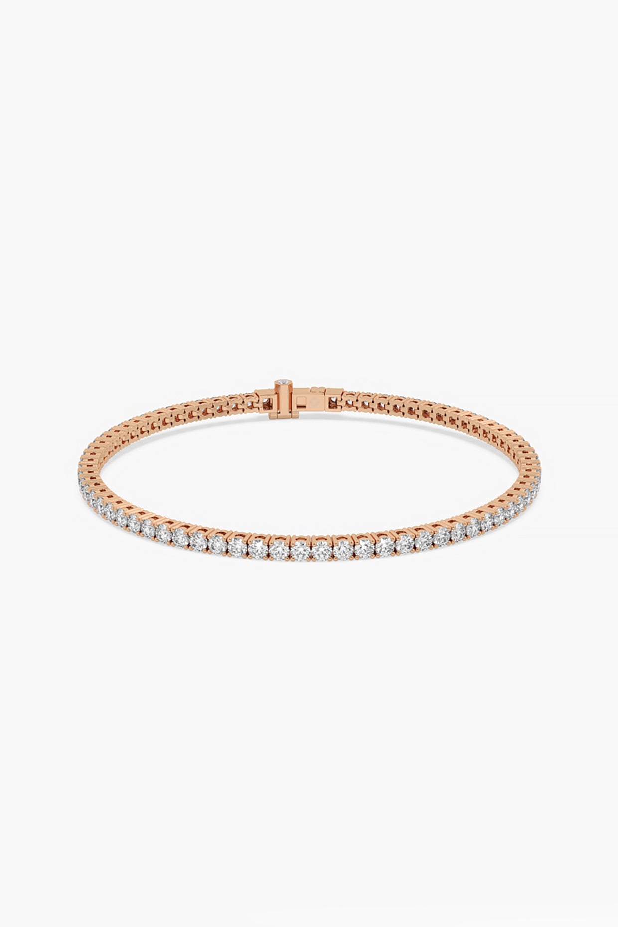 14kt Rose Gold Finish Lab Grown Round-Cut Diamond Tennis Bracelet