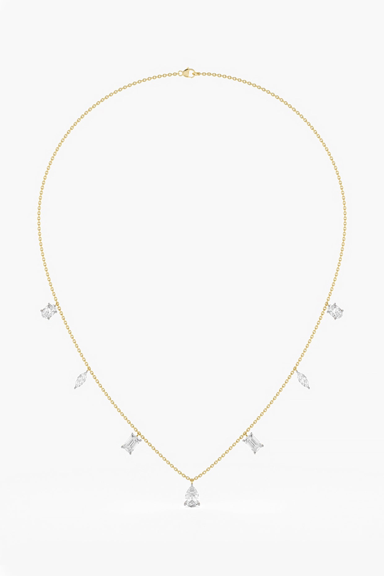 14kt Yellow Gold Finish Lab Grown Emerald & Pear-Cut Diamond Necklace