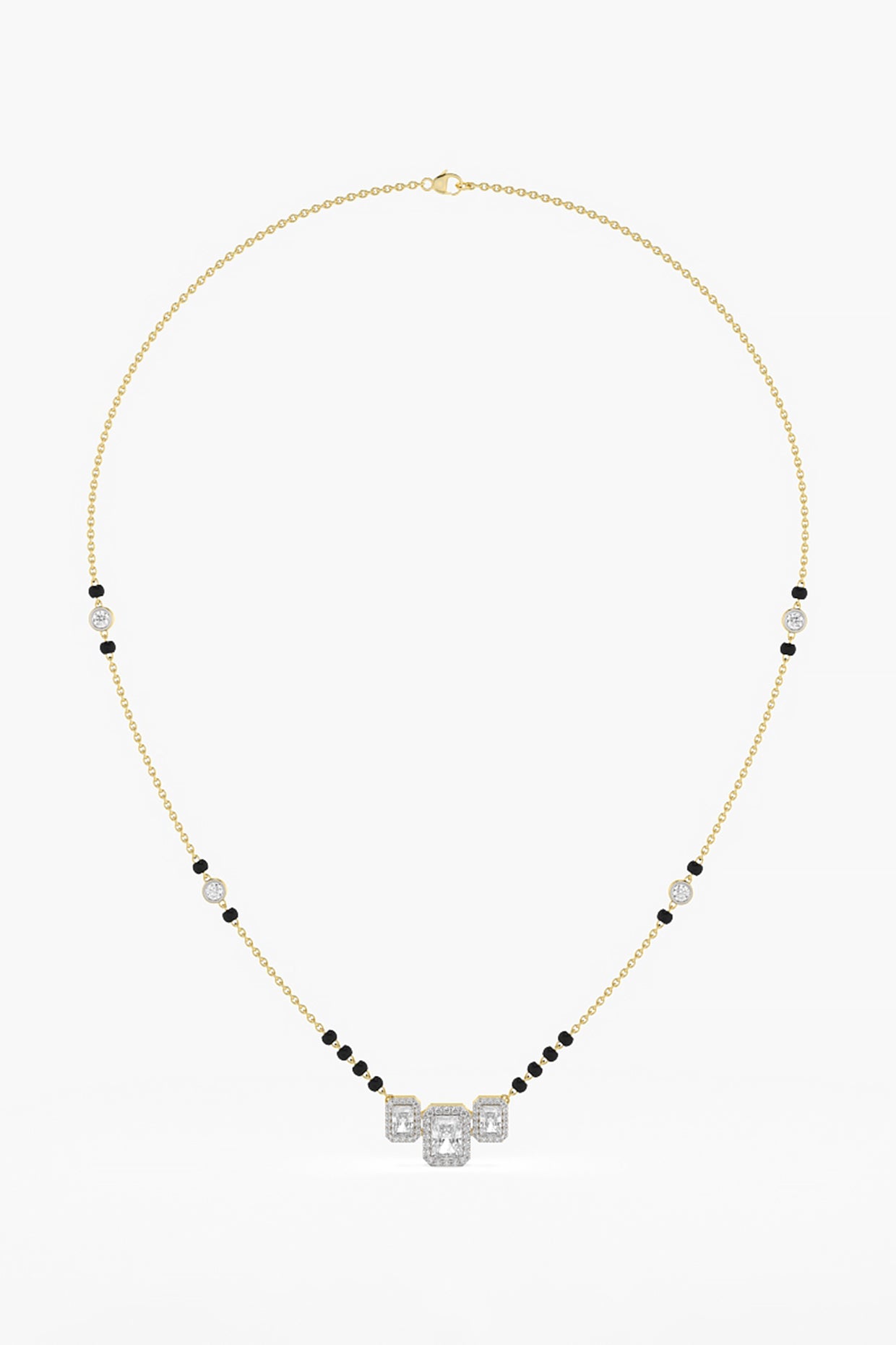 14kt Yellow Gold Finish Lab Grown Emerald-Cut Diamond Halo Necklace