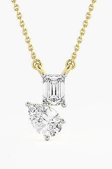 14kt Yellow Gold Finish Lab Grown Pear & Emerald-Cut Diamond Cluster Pendant