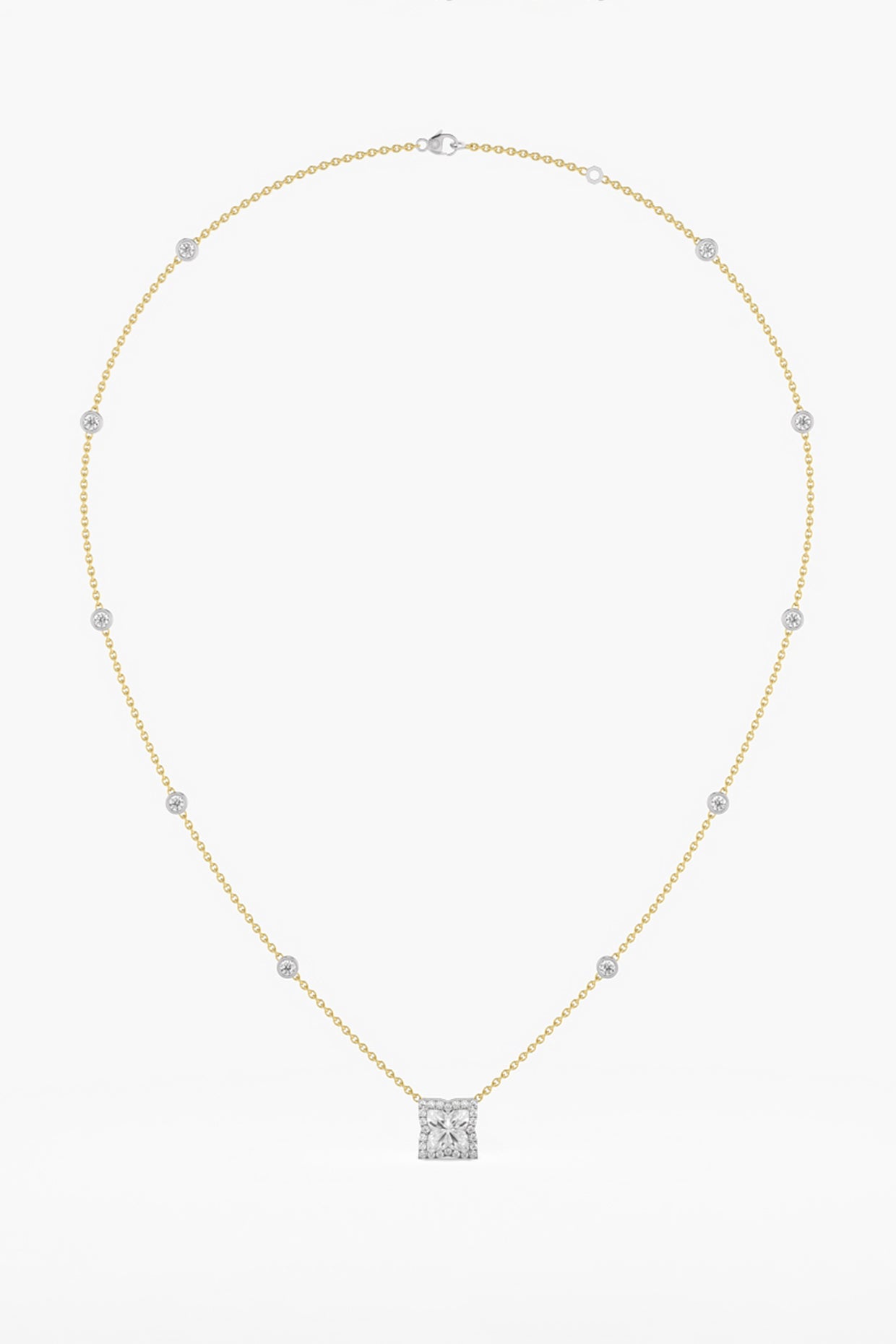 14kt Two Tone Finish Lab Grown Floral-Cut Diamond Pendant