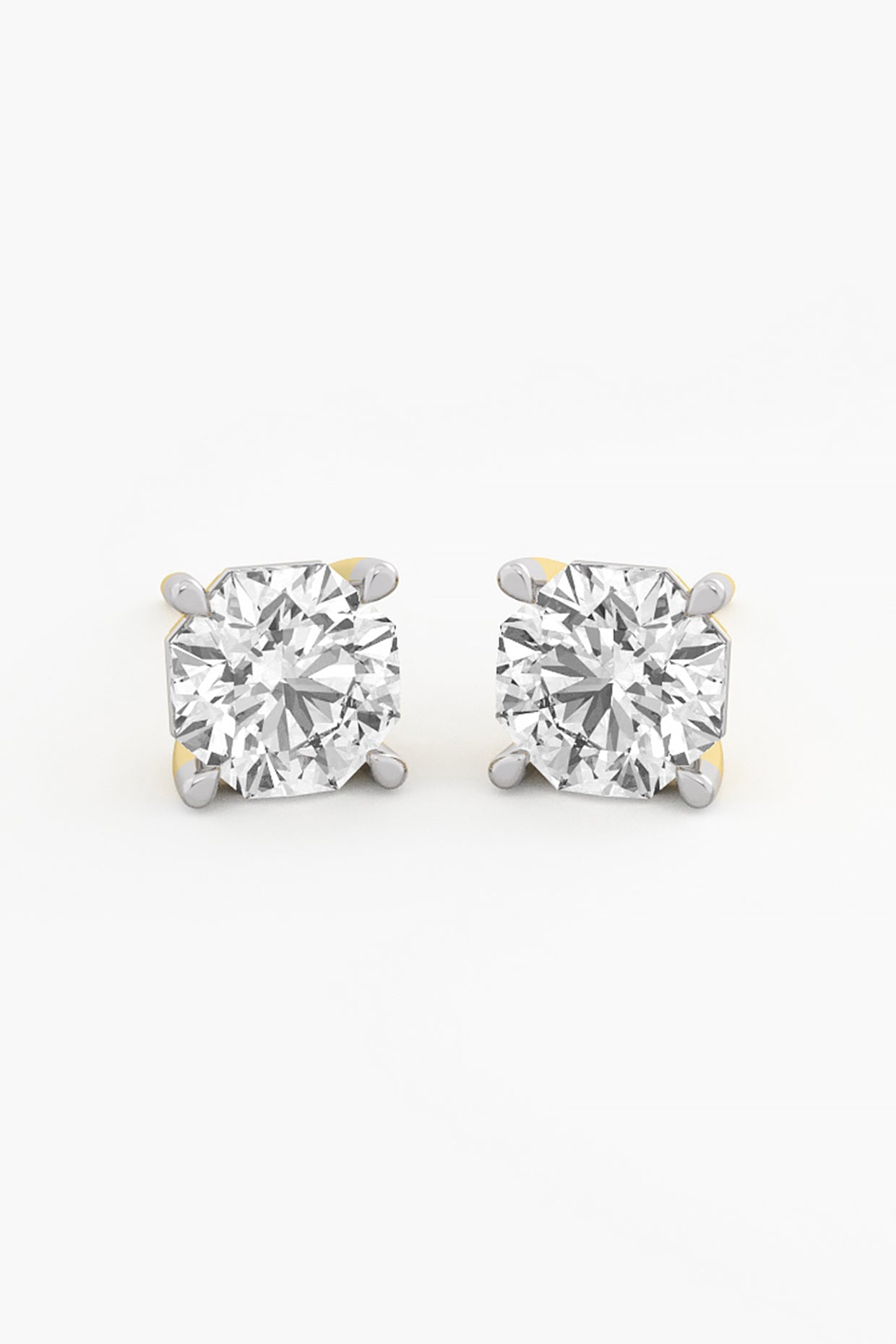 14kt Yellow Gold Finish Lab Grown Ashth-Cut Diamond Stud Earrings