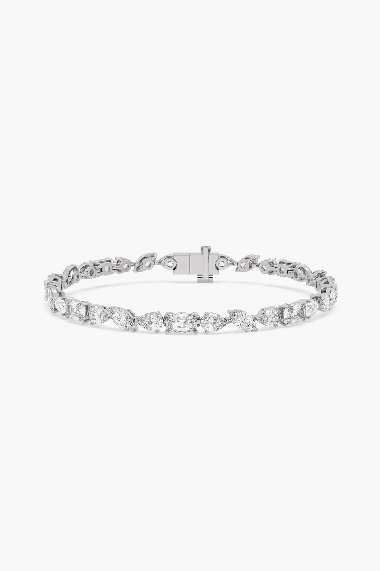 14kt White Gold Finish Lab Grown Pear & Marquise-Cut Diamond Tennis Bracelet