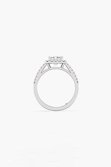 14kt White Gold Finish Lab Grown Emerald-Cut & Ashth-Cut Diamond Halo Ring