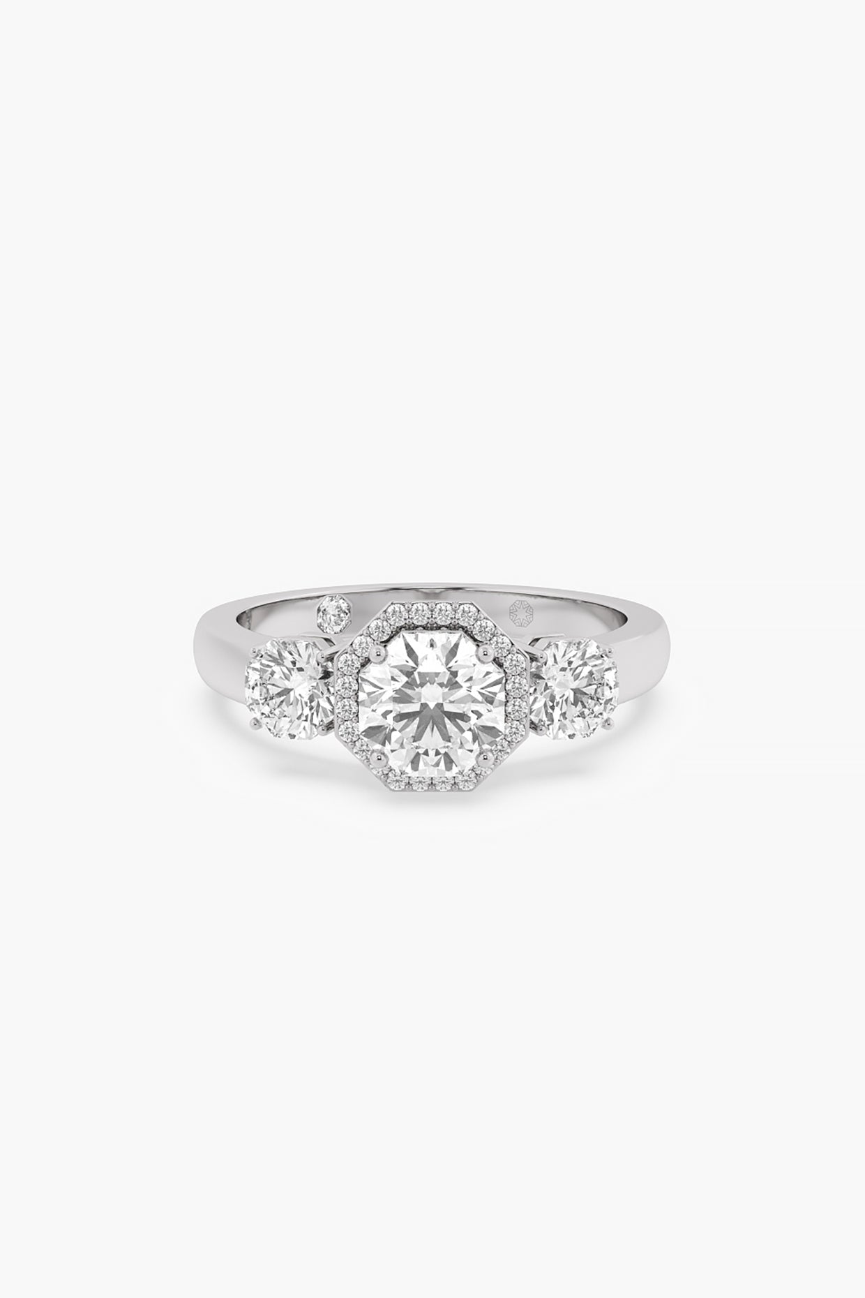 14kt White Gold Finish Lab Grown Round & Ashth-Cut Diamond Halo Ring