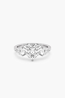 14kt White Gold Finish Lab Grown Pear & Ashth-Cut Diamond Halo Ring