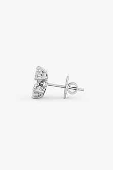14kt White Gold Finish Lab Grown Heart-Cut Diamond Cluster Stud Earrings