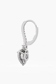 14kt White Gold Finish Lab Grown Heart & Round-Cut Diamond Drop Earrings