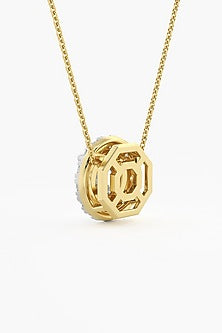 14kt Yellow Gold Finish Lab-Grown Round-Cut Diamond Halo Pendant