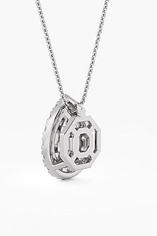 14kt White Gold Finish Lab Grown Pear-Cut Diamond Halo Pendant