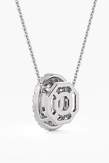 14kt White Gold Finish Lab Grown Oval-Cut Diamond Halo Pendant