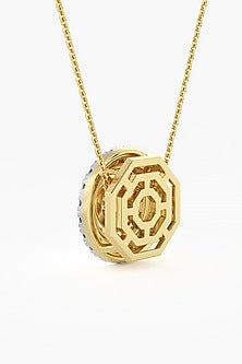 14kt Yellow Gold Finish Lab Grown Round-Cut Diamond Halo Pendant