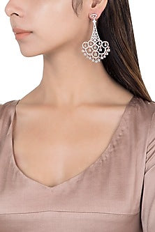 Silver plated faux diamond long earrings
