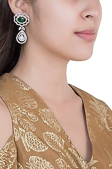White Rhodium Plated Faux Emerald & Diamond Earrings