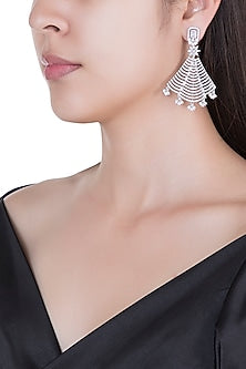 Silver plated faux diamond fan earrings