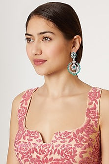 White Finish Green Stone Earrings