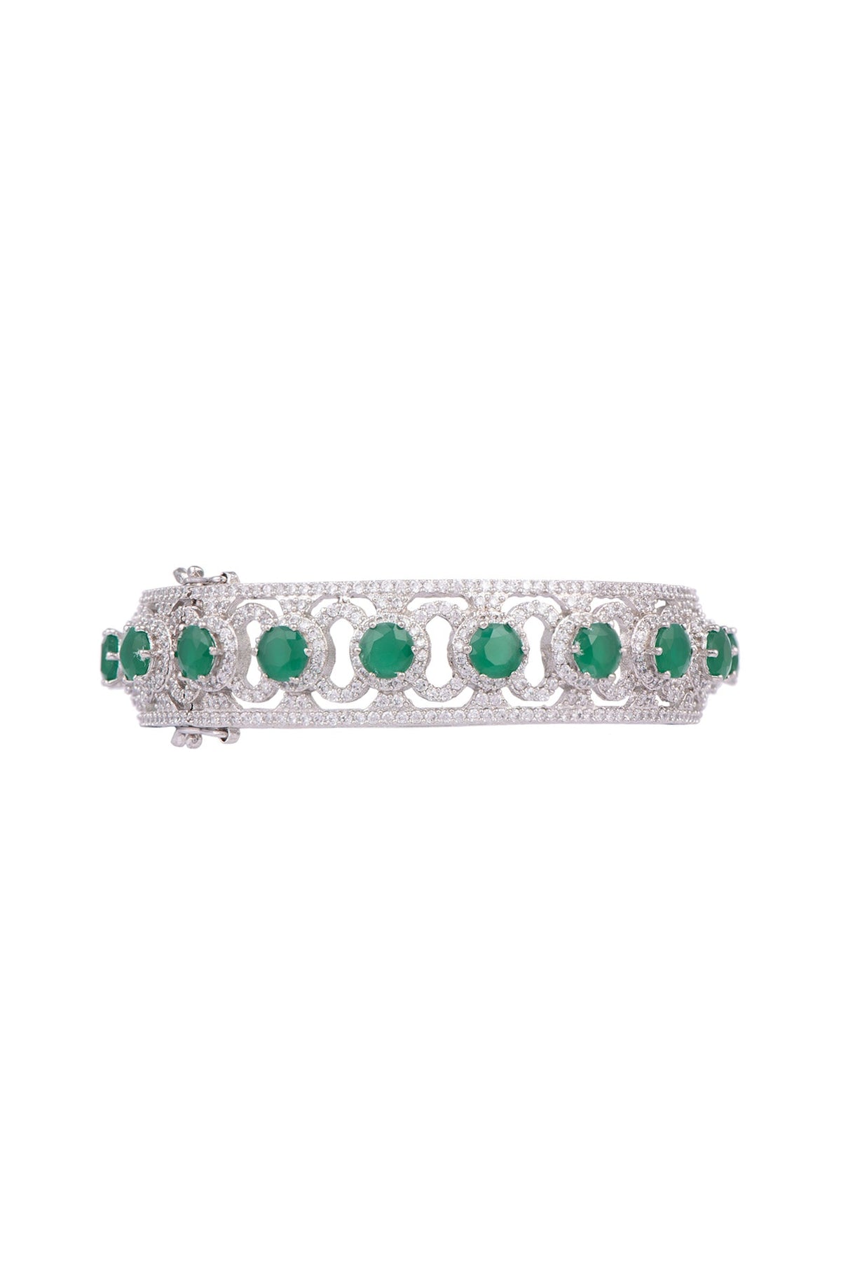 White Finish Green Stone Bangle