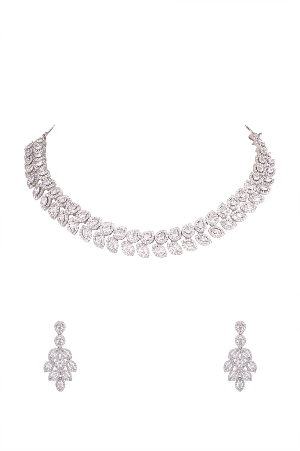 White Finish Diamond Necklace Set