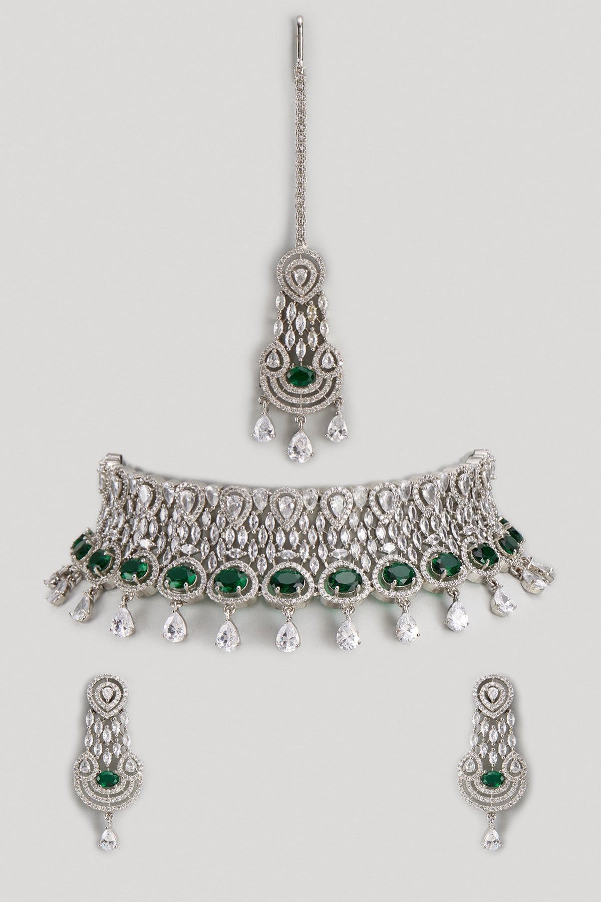 White Finish Emerald Stone Necklace Set
