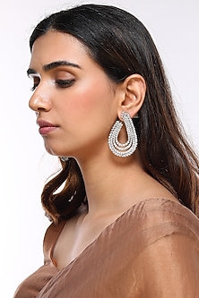 White Finish Faux Diamond Earrings