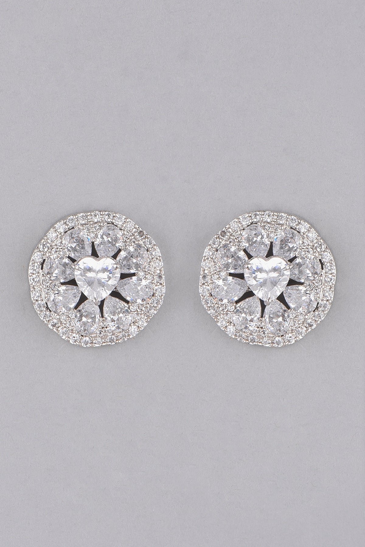 White Finish Stud Faux Diamond Earrings