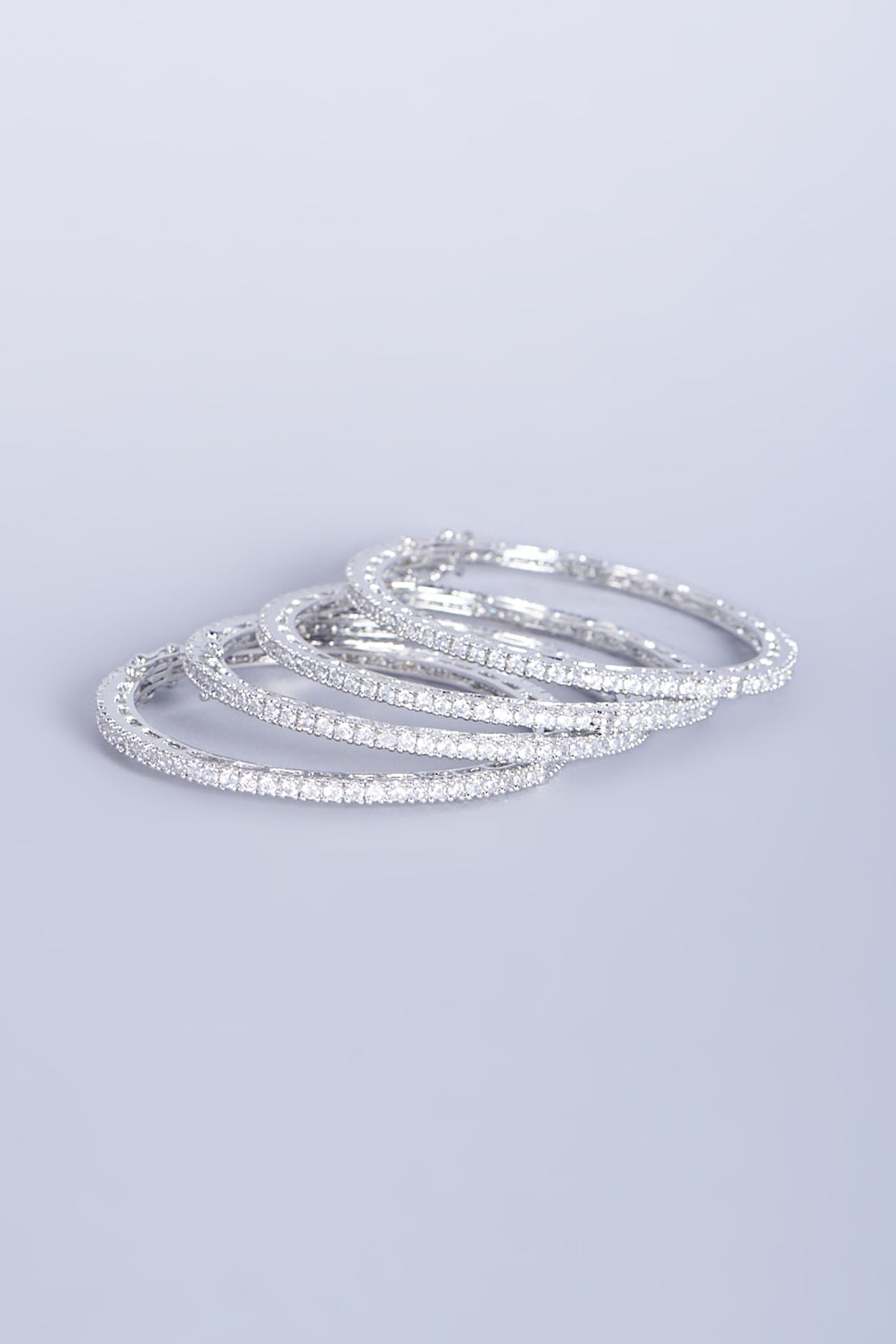 White Finish Zircon Bangles (Set of 4)