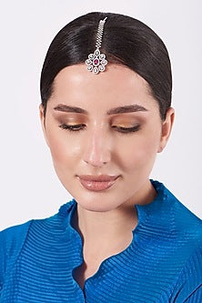 White Finish Faux Diamonds & Zircons Maang Tikka