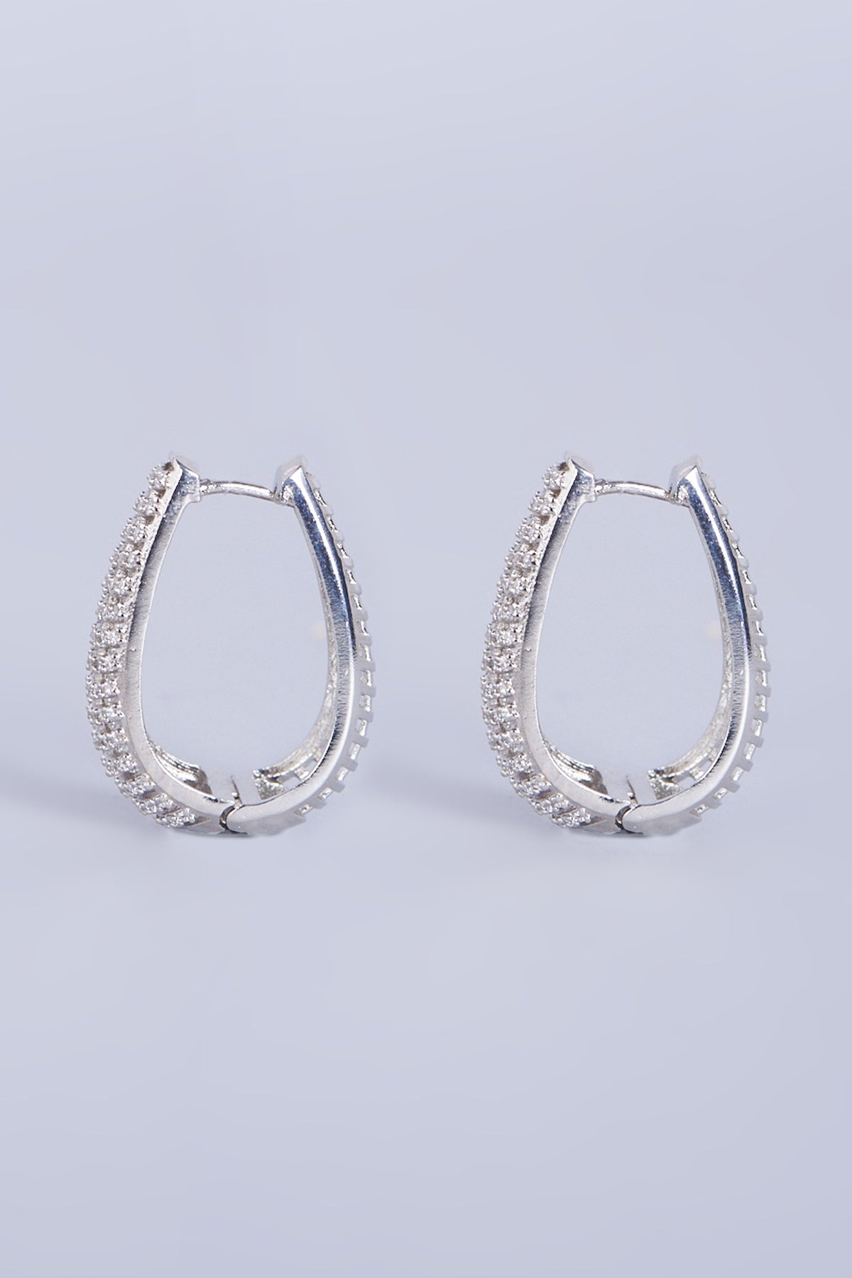 White Finish Zircons & Faux Diamonds Hoop Earrings