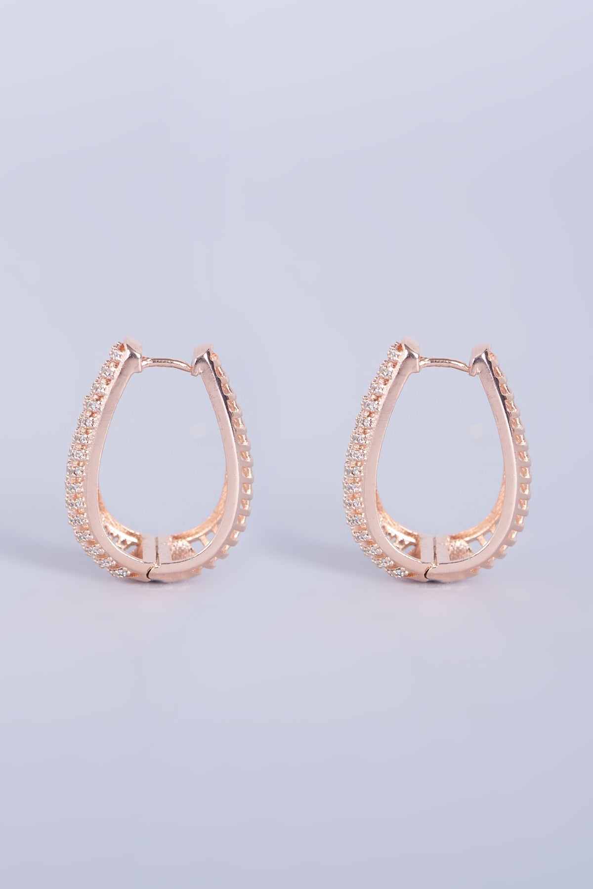 Rose Gold Finish Faux Diamonds Hoop Earrings
