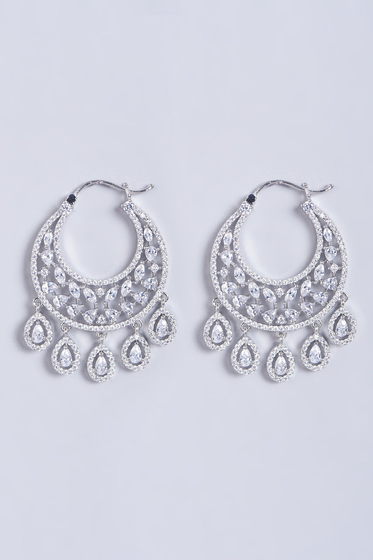 White Finish Faux Diamonds Chandbali Earrings