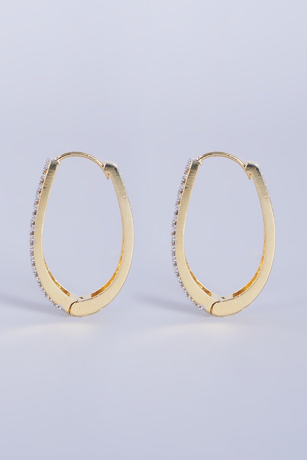 Gold Finish Zircons & Faux Diamonds Hoop Earrings