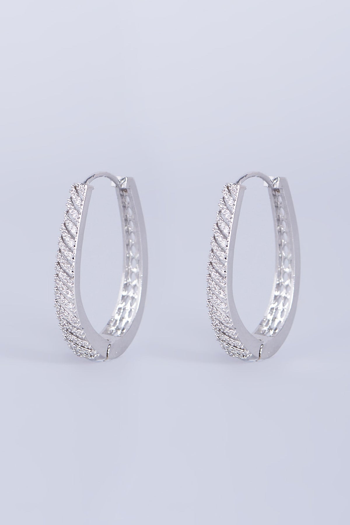 White Finish Faux Diamond Hoop Earrings