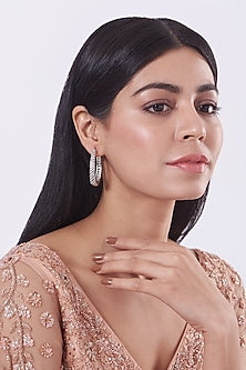 White Finish Faux Diamond Hoop Earrings